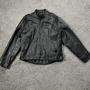 Xelement Jacket Mens L Black Leather Motorcycle Vented Side Lace Heavyweight